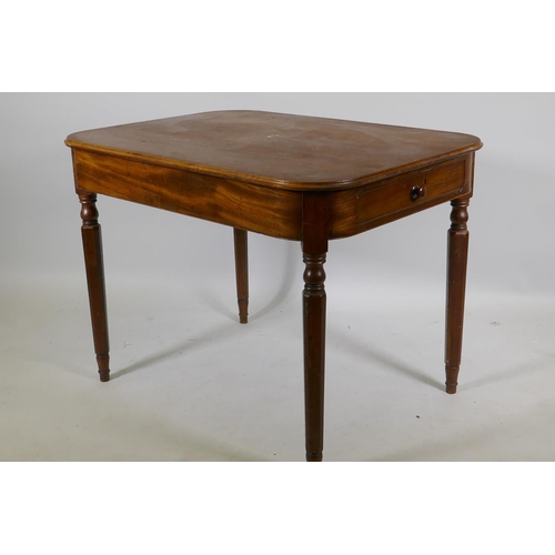 1131 - A Georgian mahogany centre table with drawer to each end, raised on tapering supports, adapted, 98 x... 