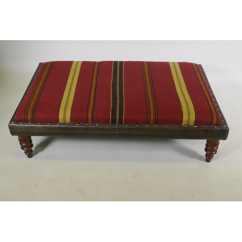 1137 - A Tetrad for John Lewis stool with leather and kilim style upholstery, 116 x 73 x 35cm