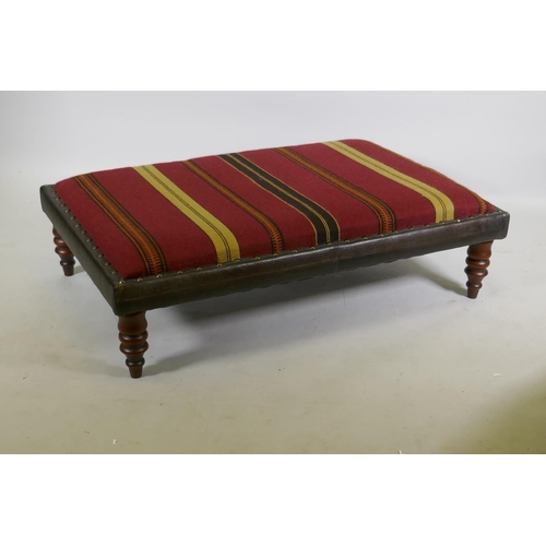 1137 - A Tetrad for John Lewis stool with leather and kilim style upholstery, 116 x 73 x 35cm