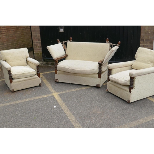 1140 - A Knole type sofa and two matching chairs