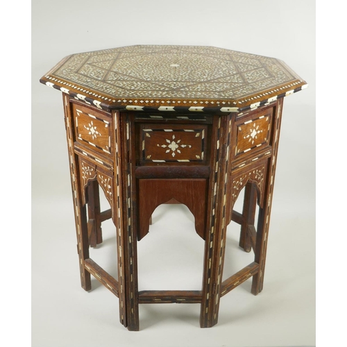 1146 - A C19th Anglo Indian bone and ebony inlaid Hoshiarpur table, remains of manufacturers label to inter... 