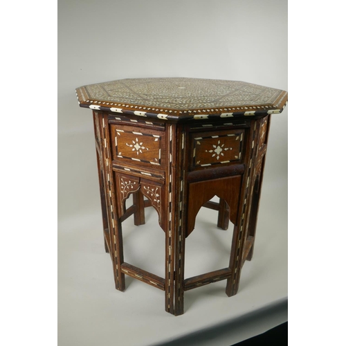 1146 - A C19th Anglo Indian bone and ebony inlaid Hoshiarpur table, remains of manufacturers label to inter... 