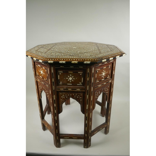 1146 - A C19th Anglo Indian bone and ebony inlaid Hoshiarpur table, remains of manufacturers label to inter... 