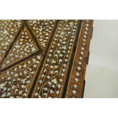 1146 - A C19th Anglo Indian bone and ebony inlaid Hoshiarpur table, remains of manufacturers label to inter... 