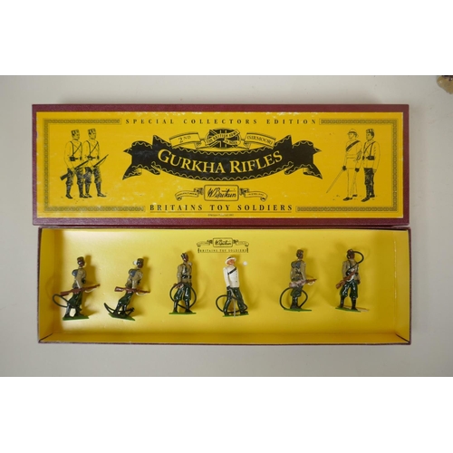 115 - A quantity of Britains painted metal figures, to include the Gurkha Rifles, set 8841; British Infant... 