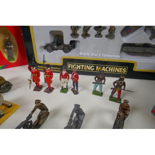 117 - A collection of assorted Britains, Corgi and Oryon military figurines, loose and boxed