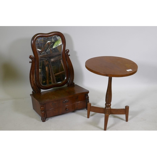 1204 - A C19th Continental swing toilet mirror with shaped front and two drawers, and a mid century hardwoo... 