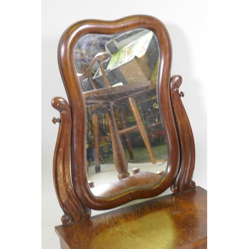 1204 - A C19th Continental swing toilet mirror with shaped front and two drawers, and a mid century hardwoo... 