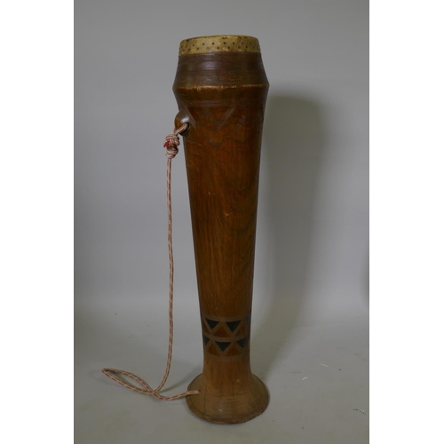 127 - A central African Engalabi long drum, probably from Uganda, 91cm long