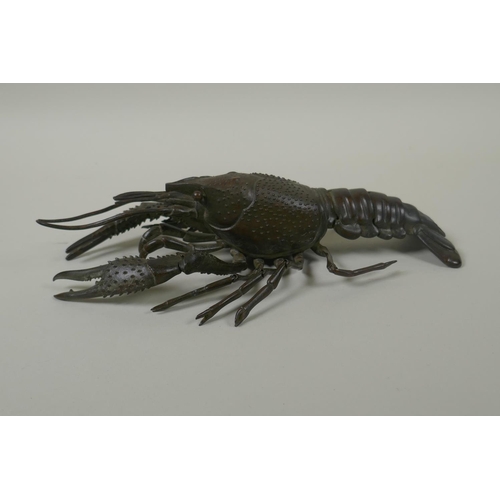 128 - A Japanese Jizai style bronze okimono crayfish, 26cm 