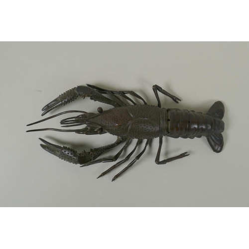 128 - A Japanese Jizai style bronze okimono crayfish, 26cm 