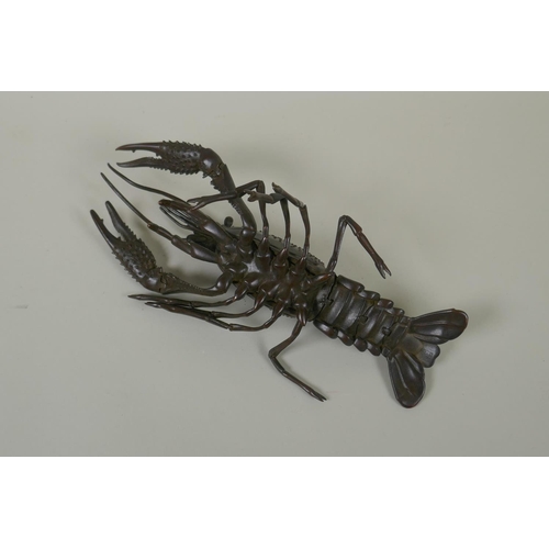 128 - A Japanese Jizai style bronze okimono crayfish, 26cm 