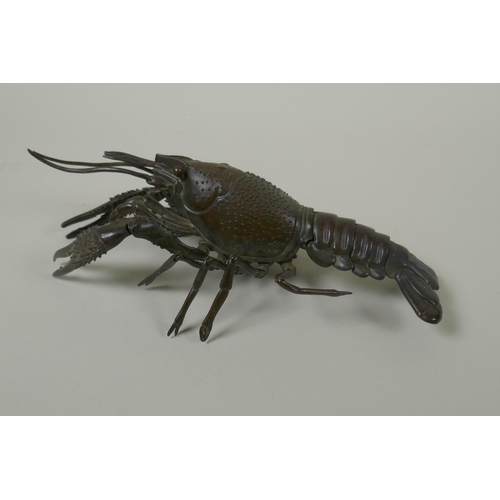 128 - A Japanese Jizai style bronze okimono crayfish, 26cm 