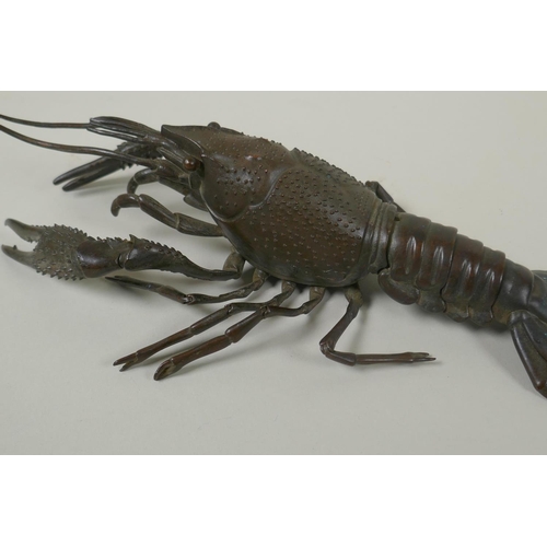 128 - A Japanese Jizai style bronze okimono crayfish, 26cm 