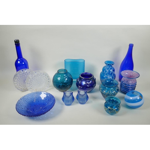 134 - A quantity of C20th art glass vases, bottles and bowls, to include four Mdina glass vases, five Czec... 