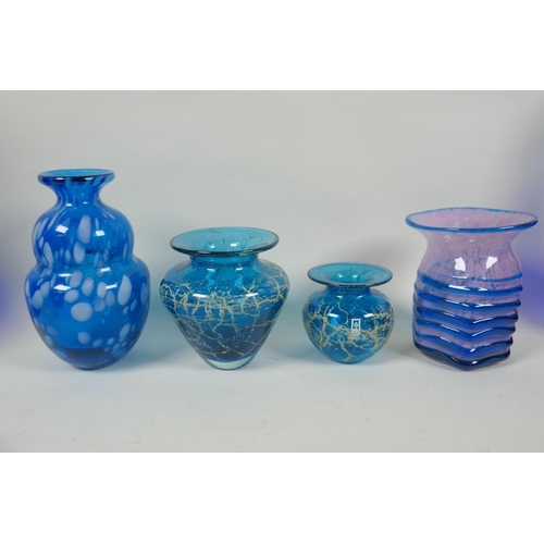 134 - A quantity of C20th art glass vases, bottles and bowls, to include four Mdina glass vases, five Czec... 