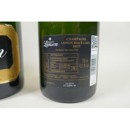 141 - Three bottles of Lanson Gold Label Brut Champagne 1997, and a bottle of Lanson Black Label Brut 2015