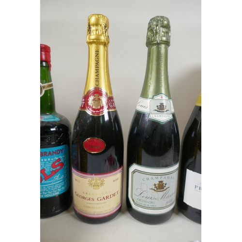 142 - A quantity of assorted wine and spirits, to include Louis Massing Brut Champagne, Georges Gardet Bru... 