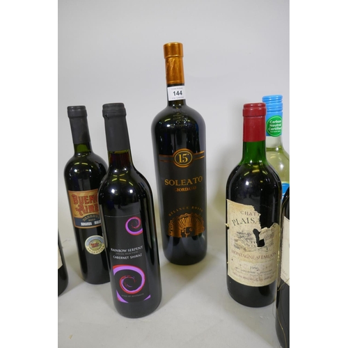 144 - A quantity of wine, thirteen bottles, one 1.5lt bottle and two white