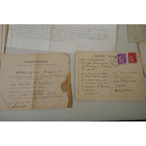 147 - An archive of WWI ephemera comprising numerous letters from the front line, military documents, pass... 