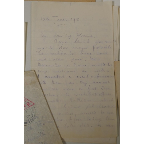 147 - An archive of WWI ephemera comprising numerous letters from the front line, military documents, pass... 