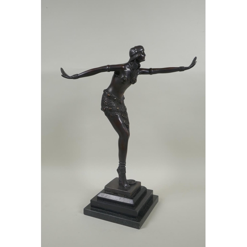 154 - After Demetre Chiparus (Romanian, 1886-1947), Art Deco style bronze figure of a girl dancing, 42cm h... 