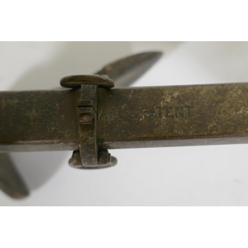 18 - A bronze model of a Hall's patent ship's anchor, inscribed SSOP's Steel, 24cm long