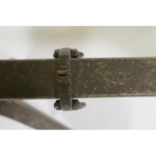 18 - A bronze model of a Hall's patent ship's anchor, inscribed SSOP's Steel, 24cm long