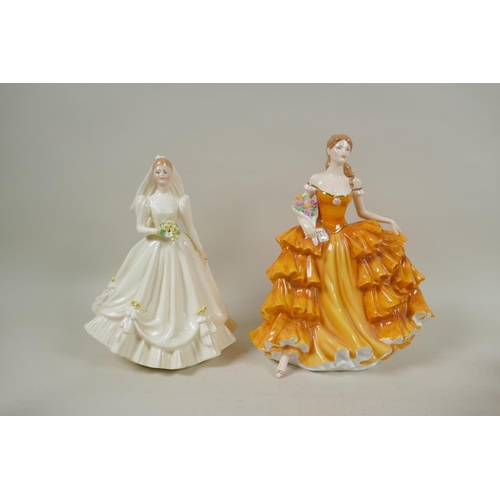 197 - Ten Royal Doulton figurines, to include Bride (Ivory), HN3285; Bridesmaid HN3476; Sweet Sixteen, HN3... 