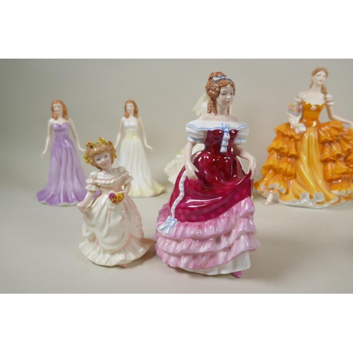 197 - Ten Royal Doulton figurines, to include Bride (Ivory), HN3285; Bridesmaid HN3476; Sweet Sixteen, HN3... 