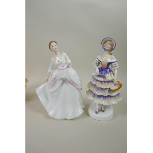 197 - Ten Royal Doulton figurines, to include Bride (Ivory), HN3285; Bridesmaid HN3476; Sweet Sixteen, HN3... 