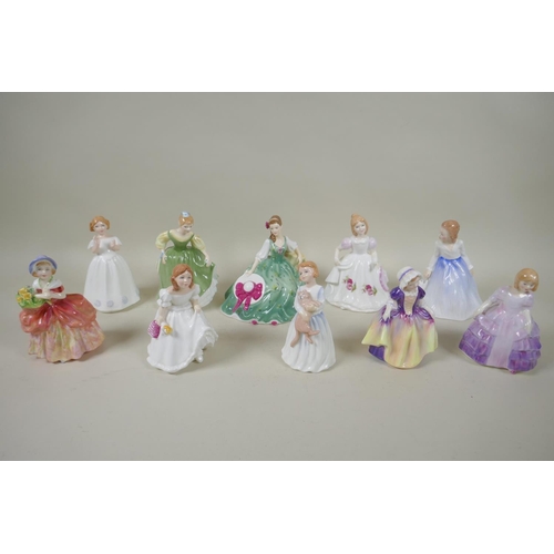 198 - Ten Royal Doulton figurines, to include My First Pet, HN3122; Fair Maiden, HN2211; Elyse, HN5165; Ap... 