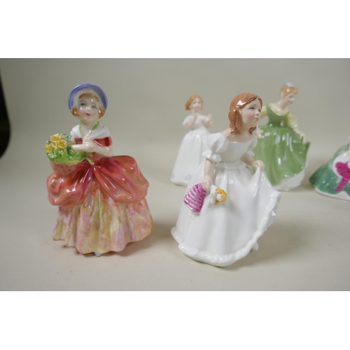 198 - Ten Royal Doulton figurines, to include My First Pet, HN3122; Fair Maiden, HN2211; Elyse, HN5165; Ap... 