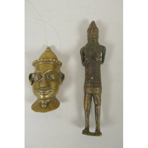 206 - An antique Indian bronze figure together with an Indian bronze head bust, 15cm