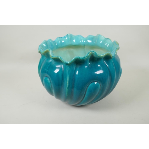 209 - A Bretby teal glazed jardiniere, impressed marks to the base, 30cm diameter