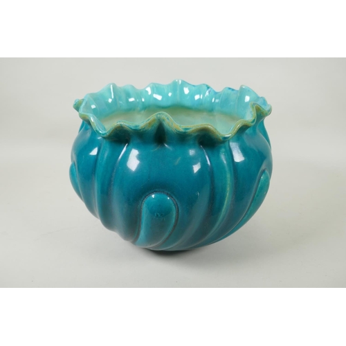 209 - A Bretby teal glazed jardiniere, impressed marks to the base, 30cm diameter