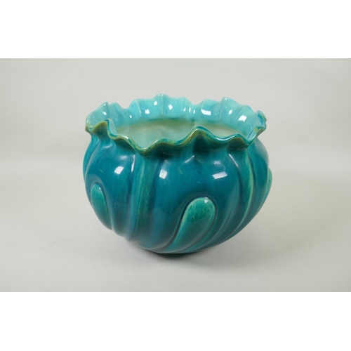 209 - A Bretby teal glazed jardiniere, impressed marks to the base, 30cm diameter