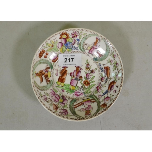 217 - An early C19th English creamware porcelain dish with cloisonne decoration, 14cm diameter