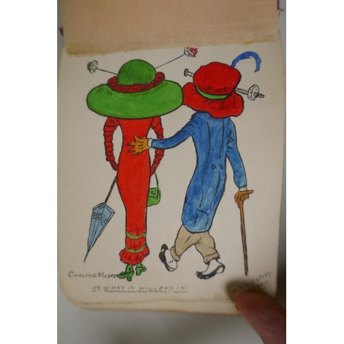 227 - An early C20th sketch book/scrap album, with naive watercolour cartoons and caricatures, 13 x 10cm