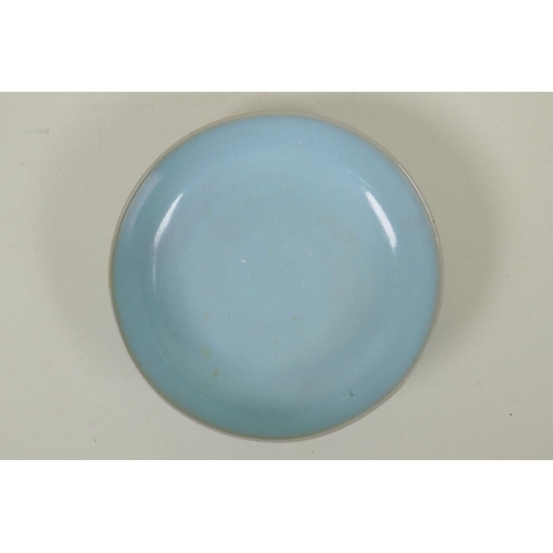 240 - A Chinese ru ware style shallow porcelain dish, 14cm diameter