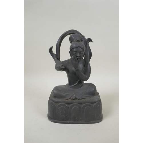 268 - A Chinese filled bronze metal Quan Yin, AF, 23cm high