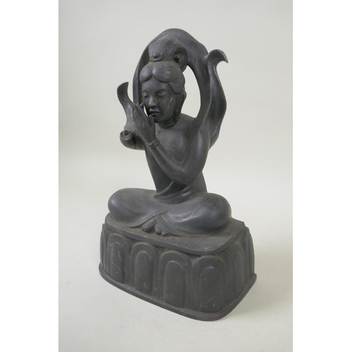 268 - A Chinese filled bronze metal Quan Yin, AF, 23cm high