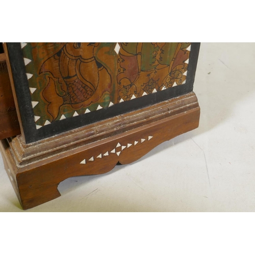 269 - An eastern inlaid wood four drawer spice chest, AF losses to back feet, 35 x 19 x 28cm