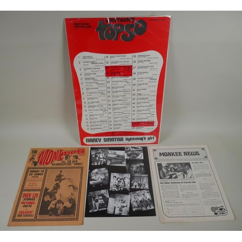 272 - A quantity of Monkees memorabilia to include the Monkees Songs booklet, Monkee News Fanzine, a Brita... 