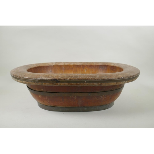 275 - A Chinese brass bound elm baby bath, 54 x 42cm