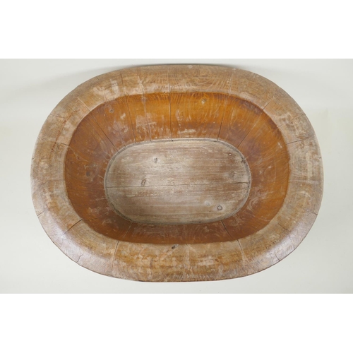 275 - A Chinese brass bound elm baby bath, 54 x 42cm