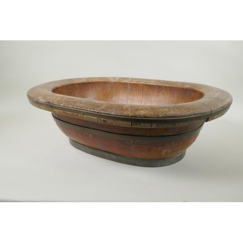 275 - A Chinese brass bound elm baby bath, 54 x 42cm