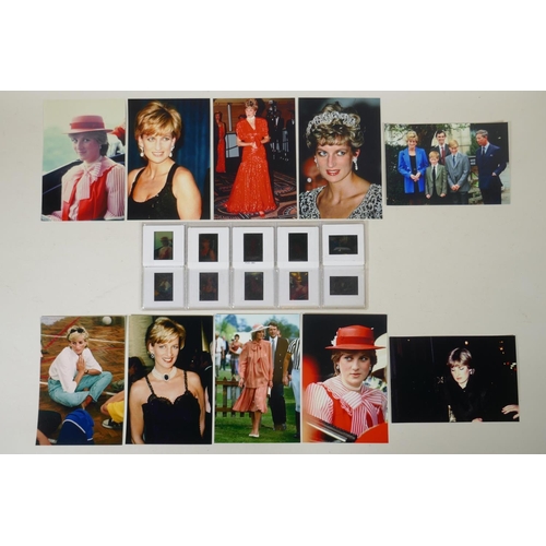 285 - A set of ten photographic slides depicting Princess Diana, and a set of accompanying photographs, 10... 