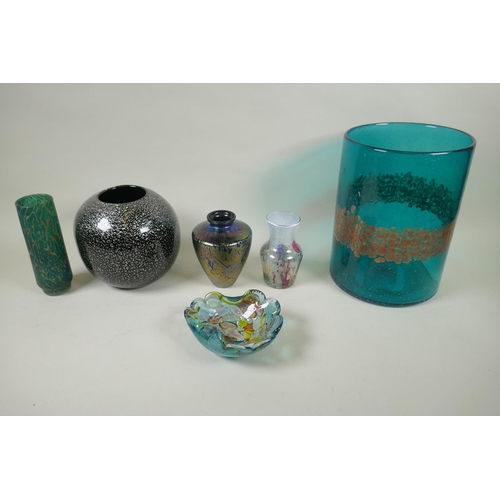 298 - Six pieces of art glass to include a Murano Tutti Frutti bowl, a Royal Brierley iridescent lustre va... 