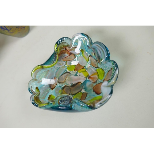 298 - Six pieces of art glass to include a Murano Tutti Frutti bowl, a Royal Brierley iridescent lustre va... 